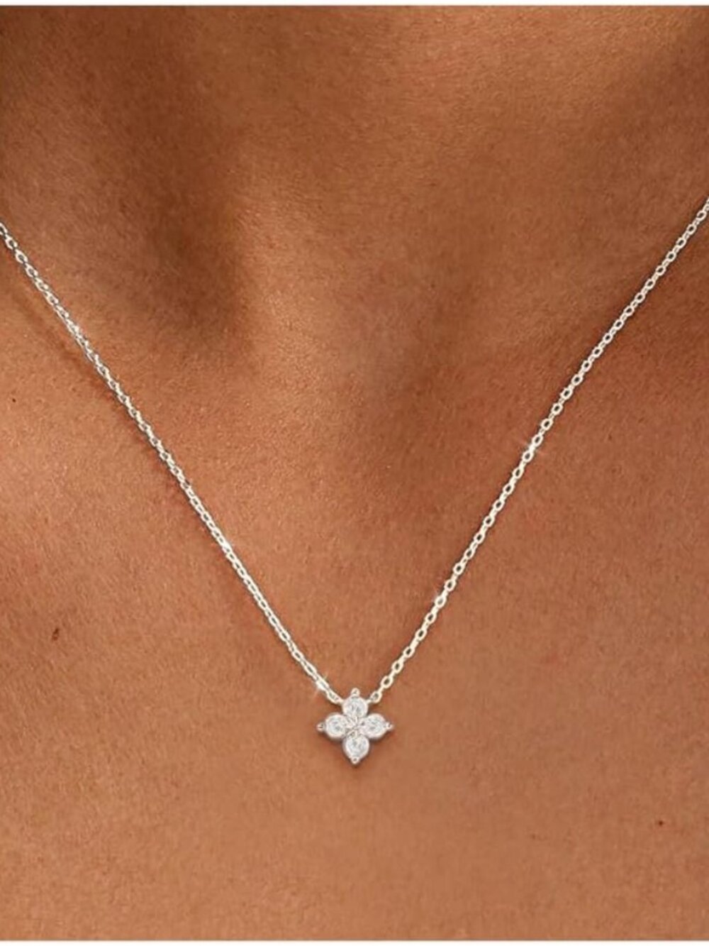 Birthstone Silver Necklaces for Women Dainty Diamond Clover Necklace